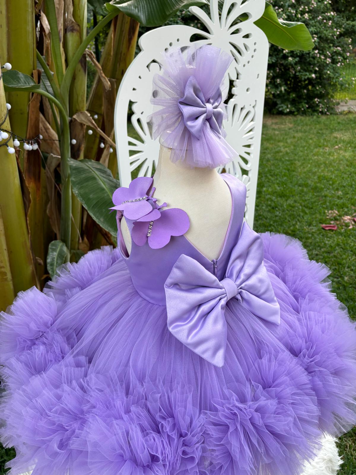 Lila Kelebekli Kız Çocuk Abiye - Bebek Doğum Günü Elbisesi - ipeqakids – kız çocuk elbisesi