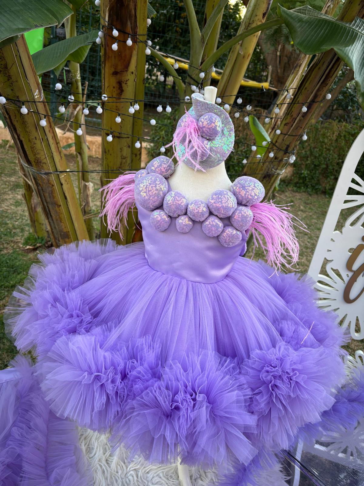 Lila Ponponlu Kız Çocuk Abiye - Bebek Parti Kostümü - ipeqakids – kız çocuk elbisesi