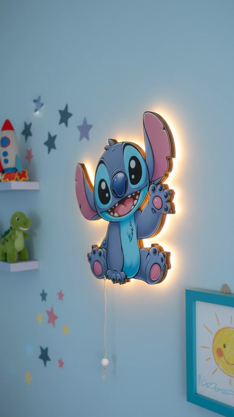 Stitch Pilli Led Işıklı Ahşap Duvar Dekoru - Gece Lambası – kız çocuk elbisesi