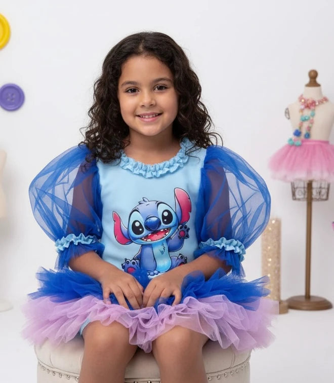 Stitch Baskılı Kız Çocuk Elbisesi - ipeqakids – kız çocuk elbisesi