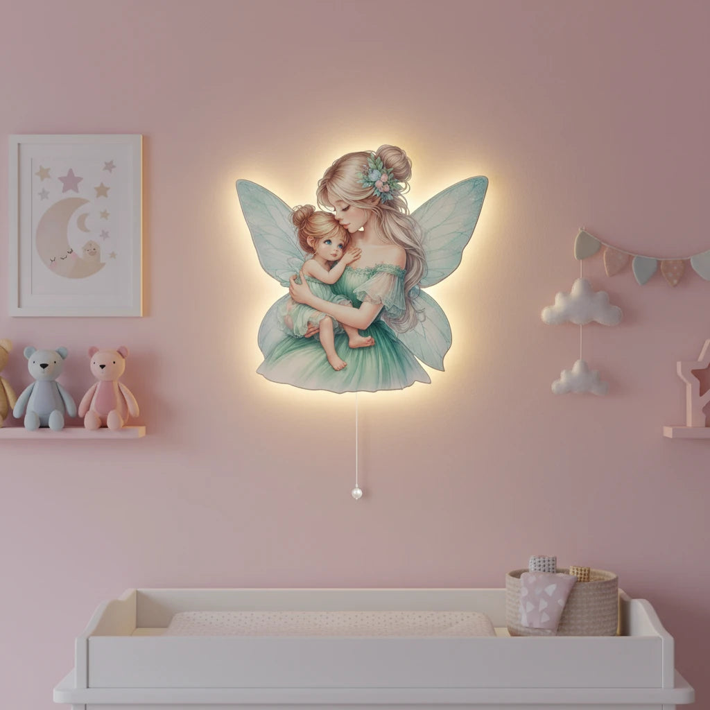 Melek Anne Kız Pilli Led Işıklı Ahşap Duvar Dekoru – kız çocuk elbisesi