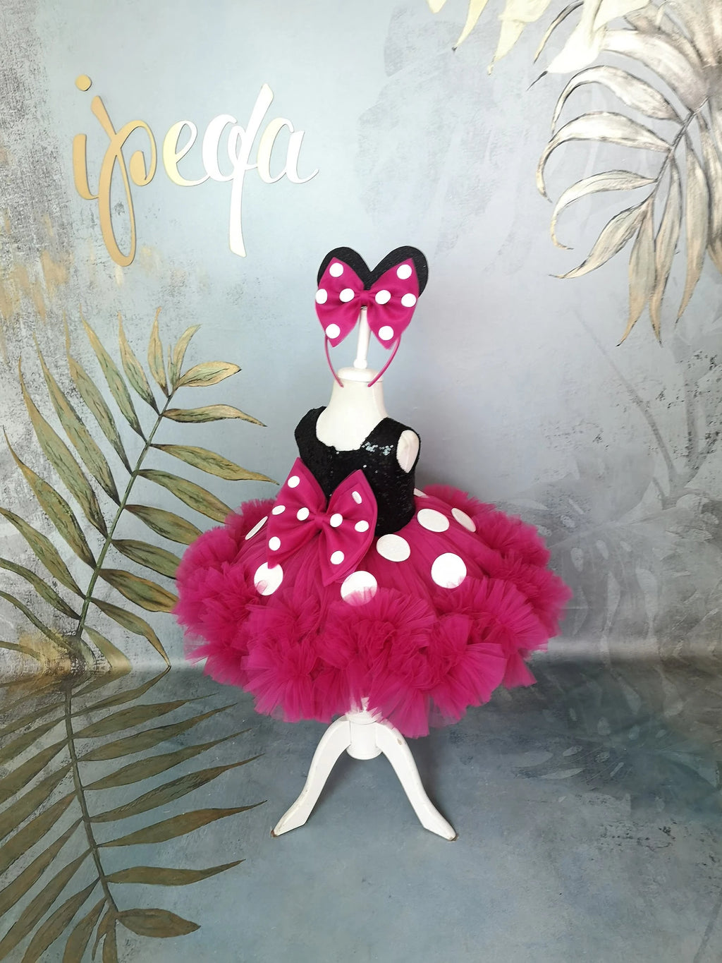 Kız Çocuk Fuşya Mickey Mouse Kostümü Taç DAHİL - Çocuk Abiye Elbise -ipeqakids – kız çocuk elbisesi