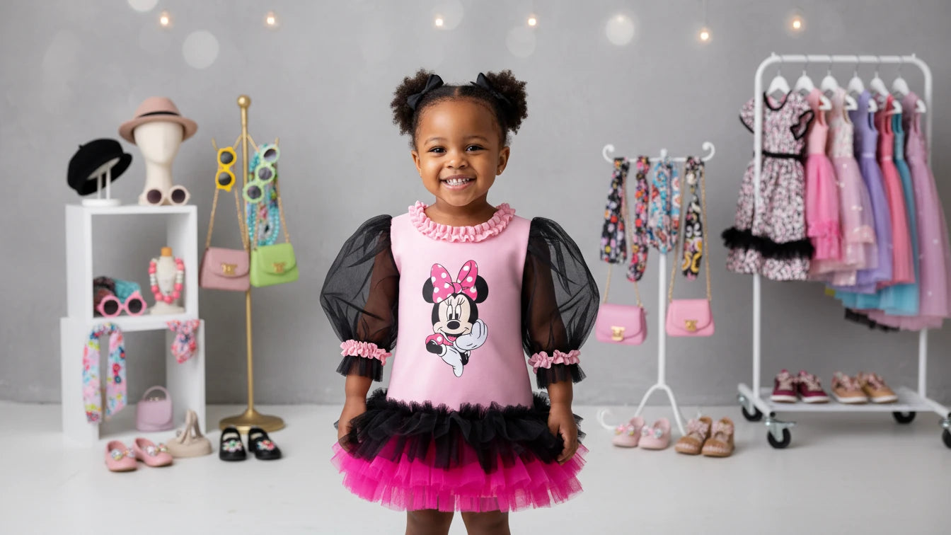 Pembe Mİnnie Mouse Kız Çocuk Elbisesi - ipeqakids – kız çocuk elbisesi