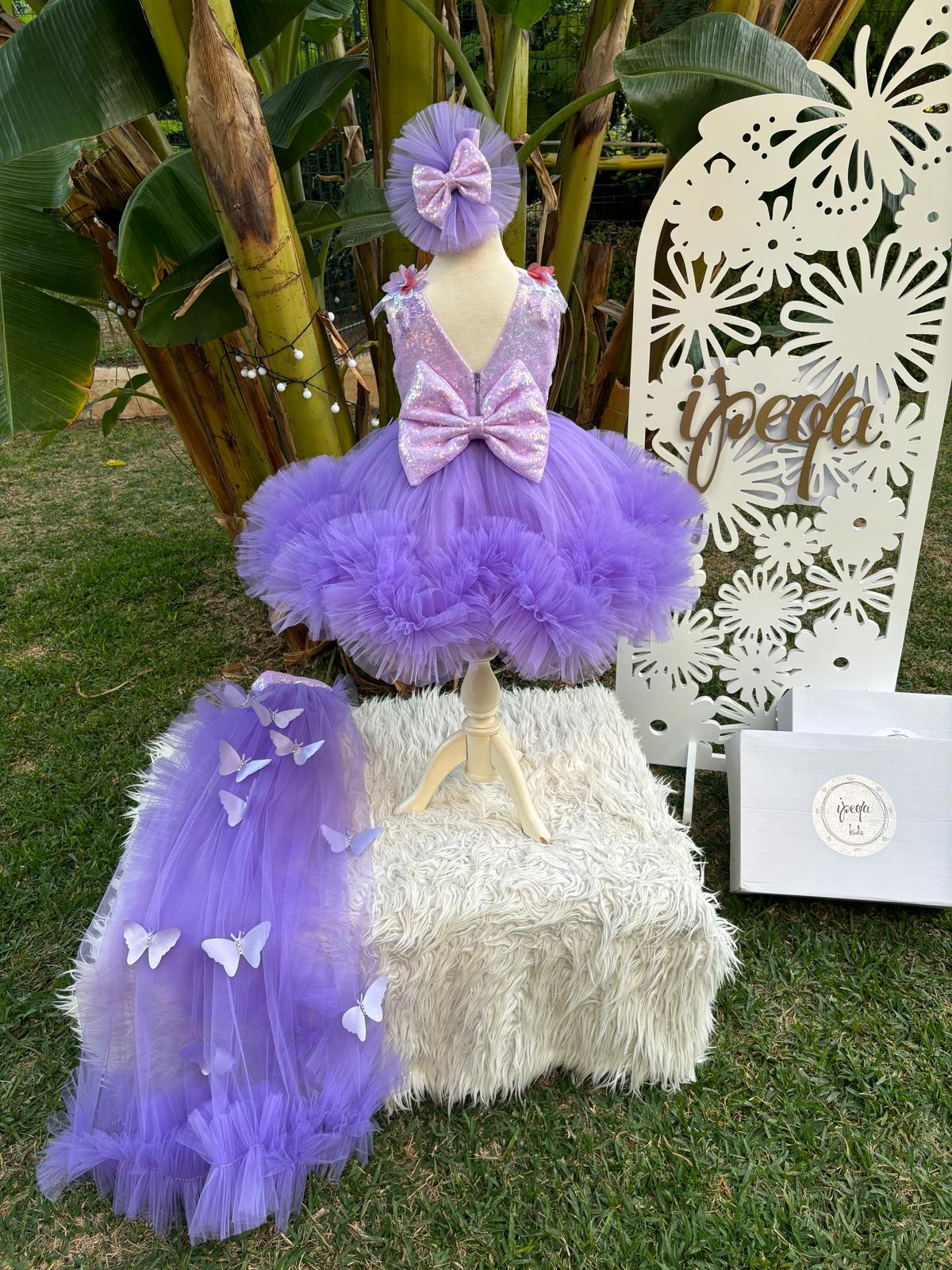 Lila Kelebekli Gipürlü Kız Çocuk Abiye - Bebek Parti Kostümü - ipeqakids – kız çocuk elbisesi