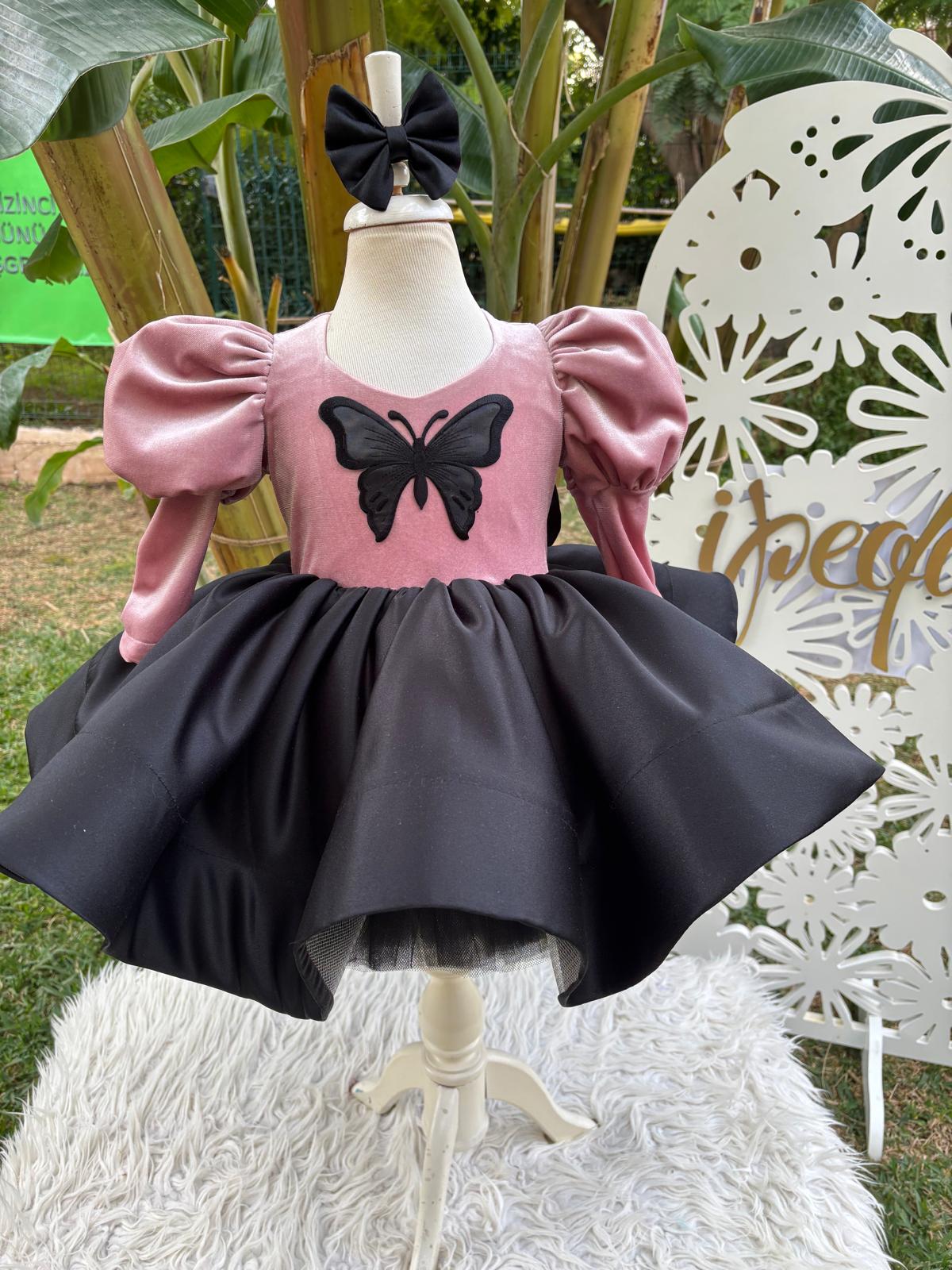 Pudra Kadife Kız Çocuk Abiye - Bebek Doğum Günü Elbisesi - ipeqakids – kız çocuk elbisesi