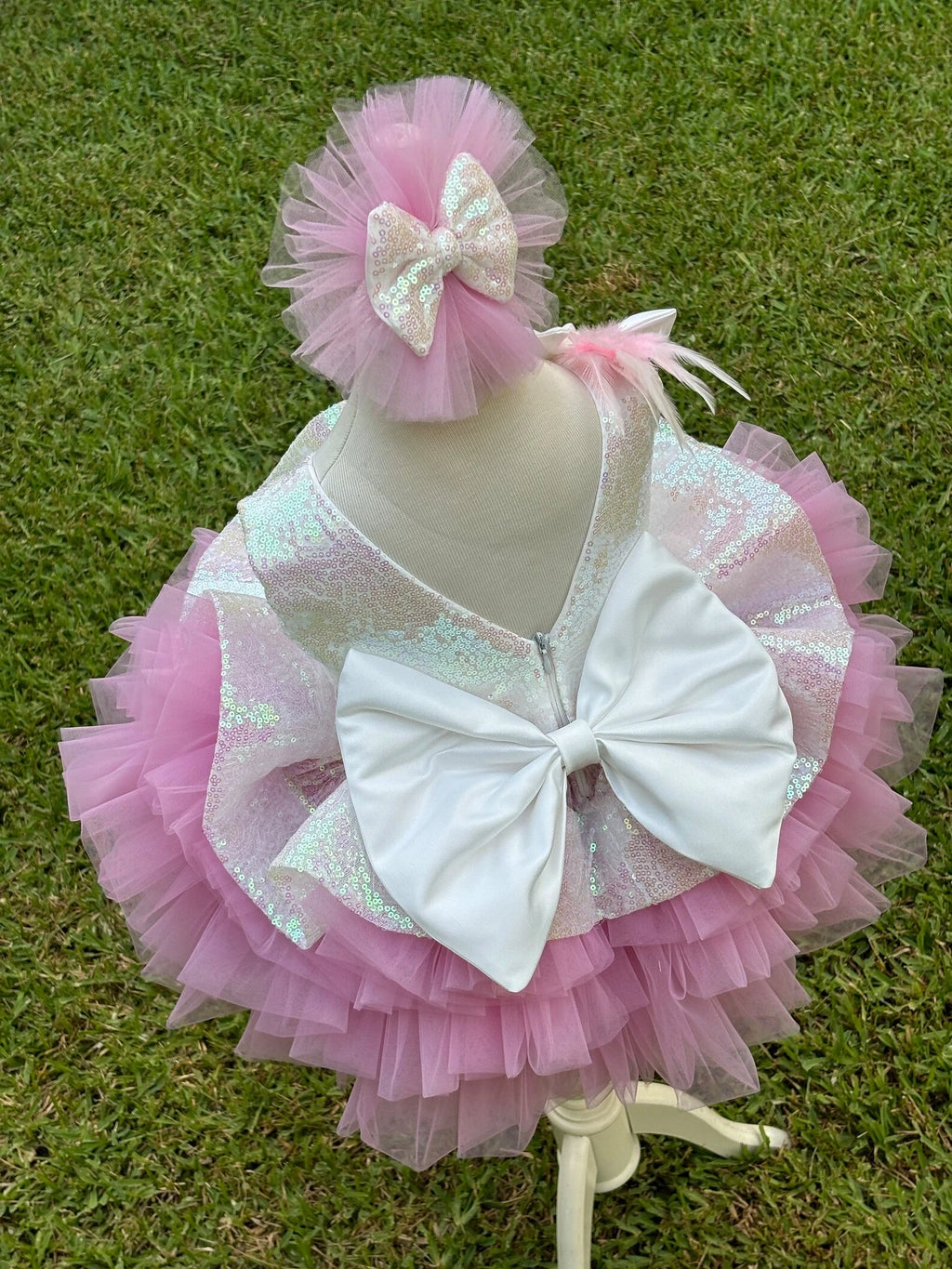 Beyaz Pembe Payetli Kız Çocuk Abiye – kız çocuk elbisesi