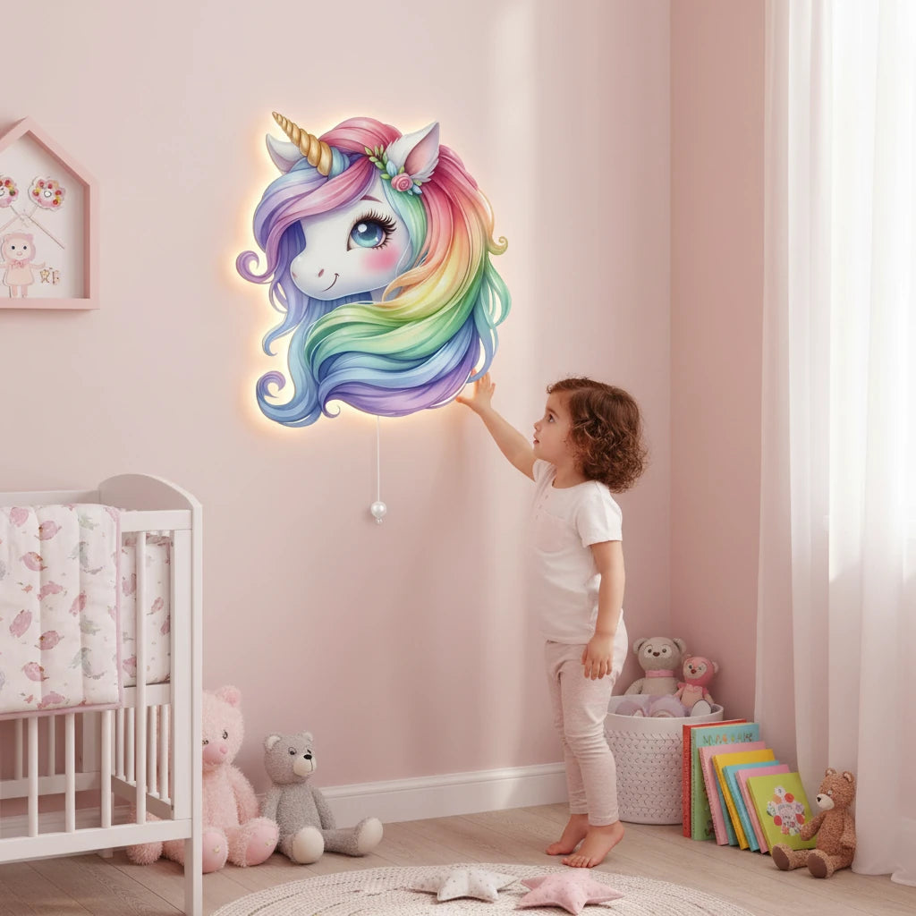 Unicorn Pilli Led Işıklı Bebek Odası Ahşap Duvar Dekoru - Gece Lambası – kız çocuk elbisesi