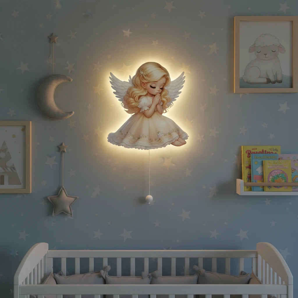 Melek Pilli Led Işıklı Ahşap Duvar Dekoru – kız çocuk elbisesi