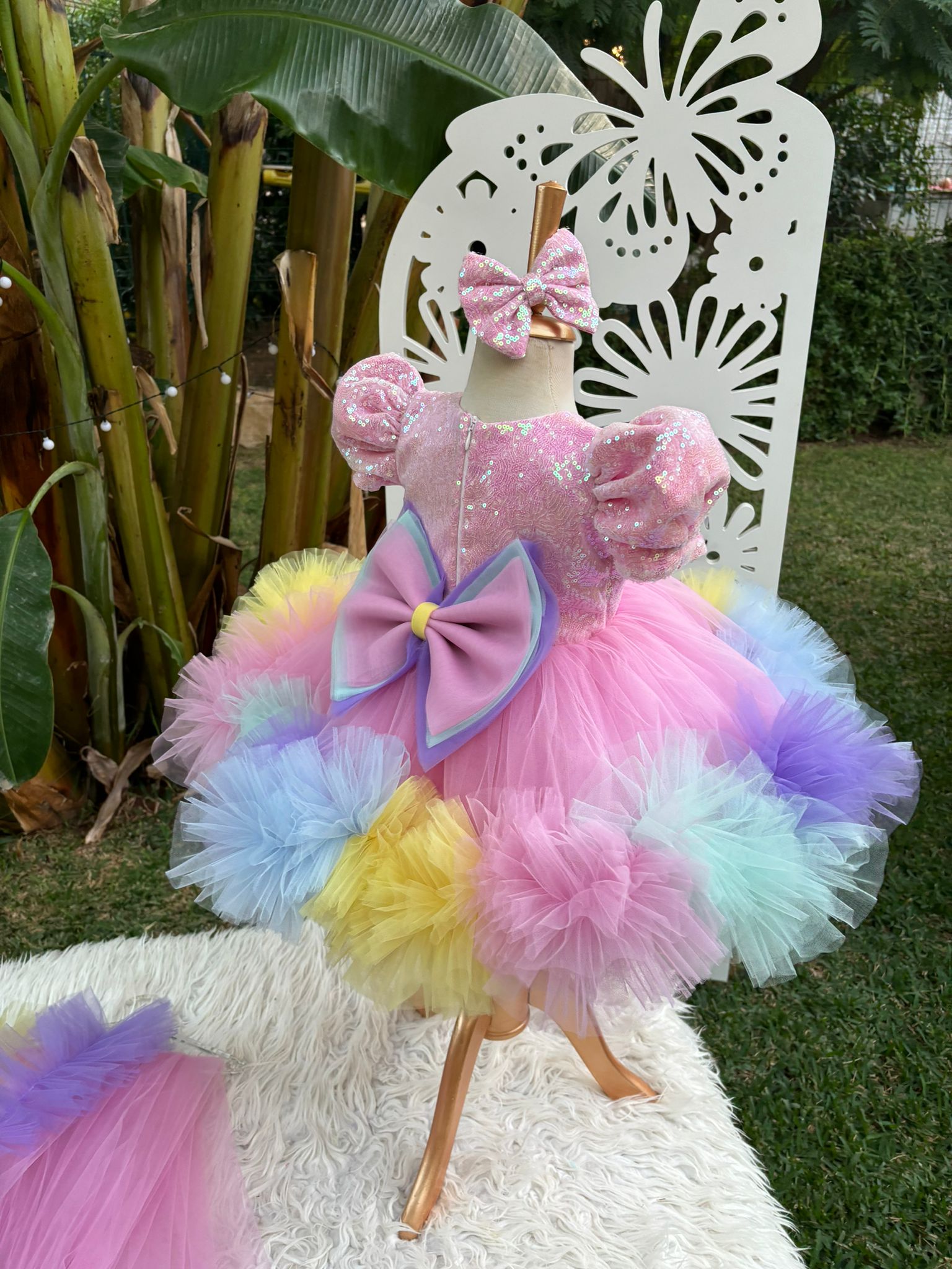 Pembe Payetli Unicorn Temalı Kız Çocuk Abiye - Bebek Doğum Günü Elbisesi - ipeqakids – kız çocuk elbisesi