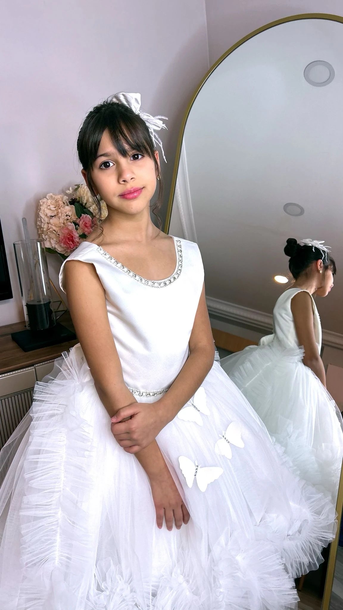 Beyaz Kristalli Kız Çocuk Abiye kolsuz - ipeqakids – kız çocuk elbisesi