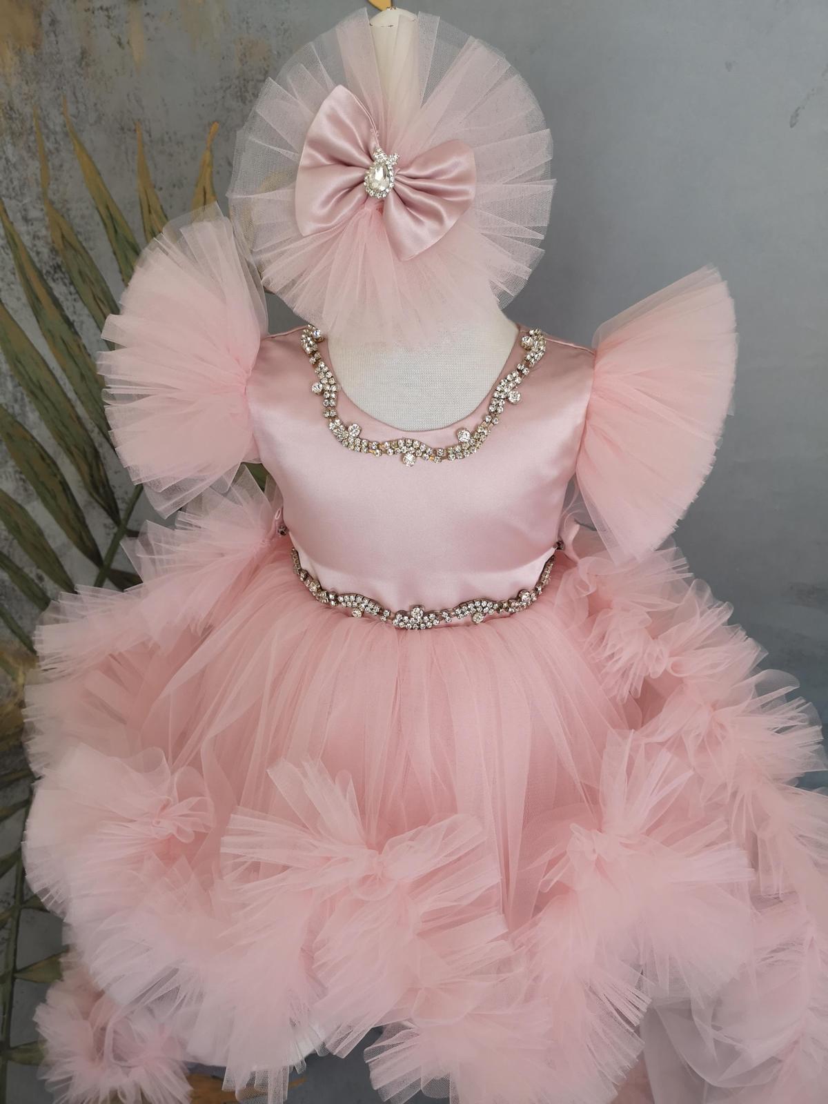 Pudra Kristalli Kız Çocuk Abiye Tül Kol - ipeqakids – kız çocuk elbisesi