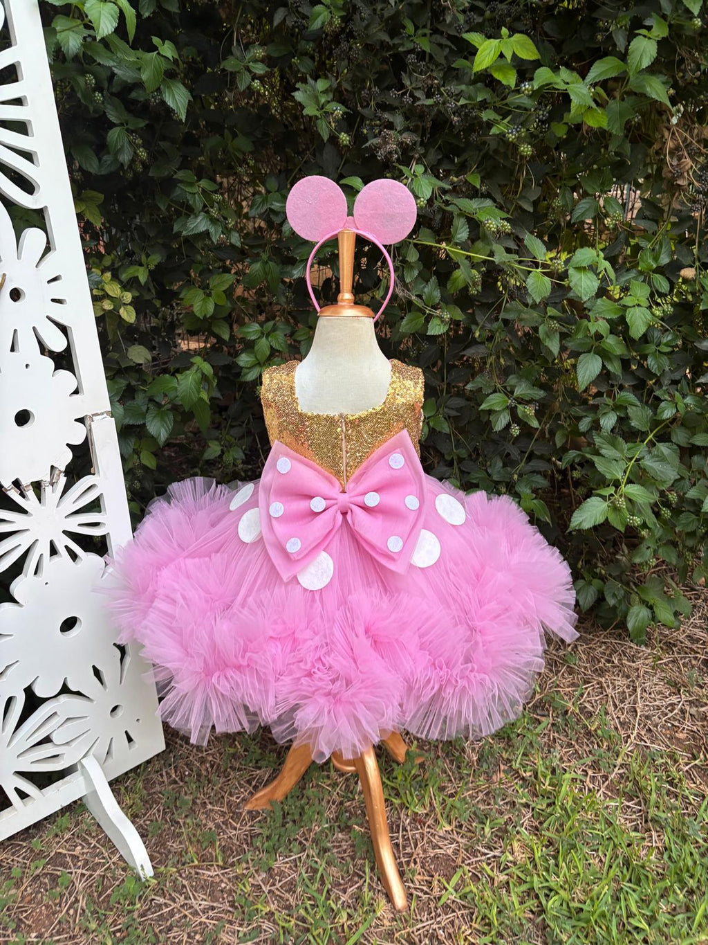 Kız Çocuk Pembe Altın Minnie Mouse Kostümü TAÇ DAHİL - Çocuk Abiye Elbise -ipeqakids   – kız çocuk elbisesi