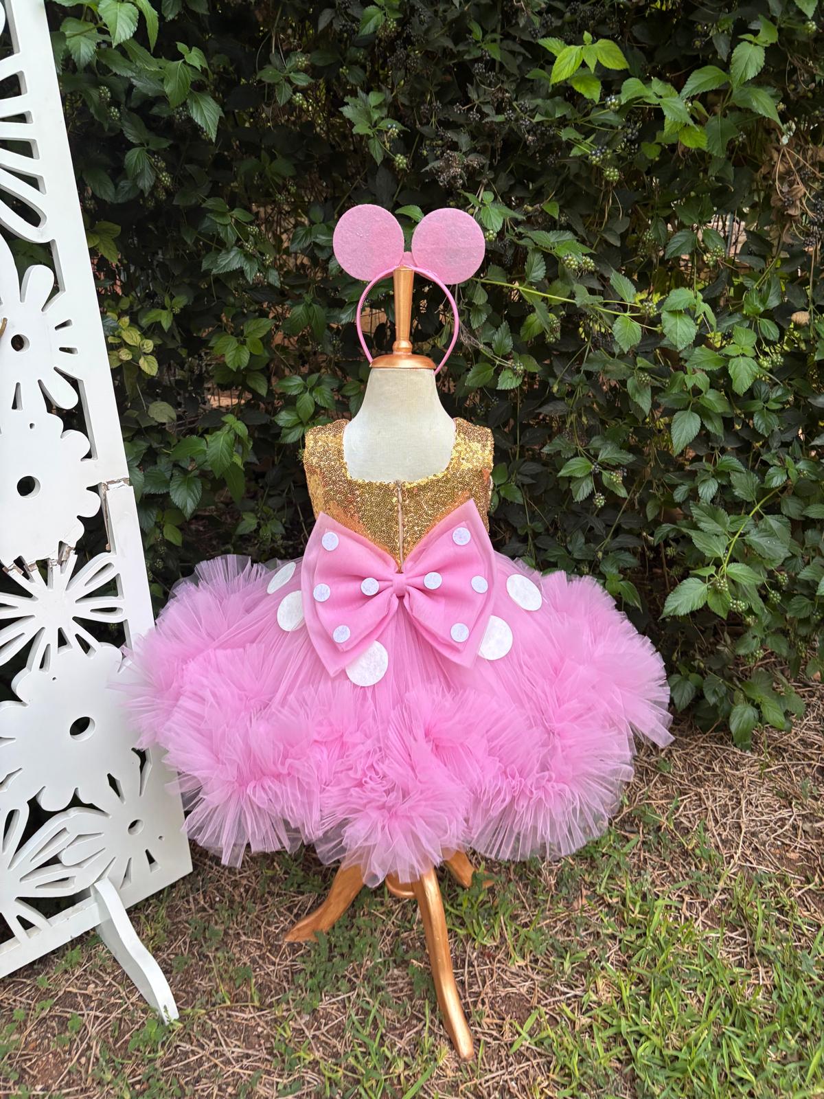 Kız Çocuk Pembe Altın Minnie Mouse Kostümü TAÇ DAHİL - Çocuk Abiye Elbise -ipeqakids   – kız çocuk elbisesi