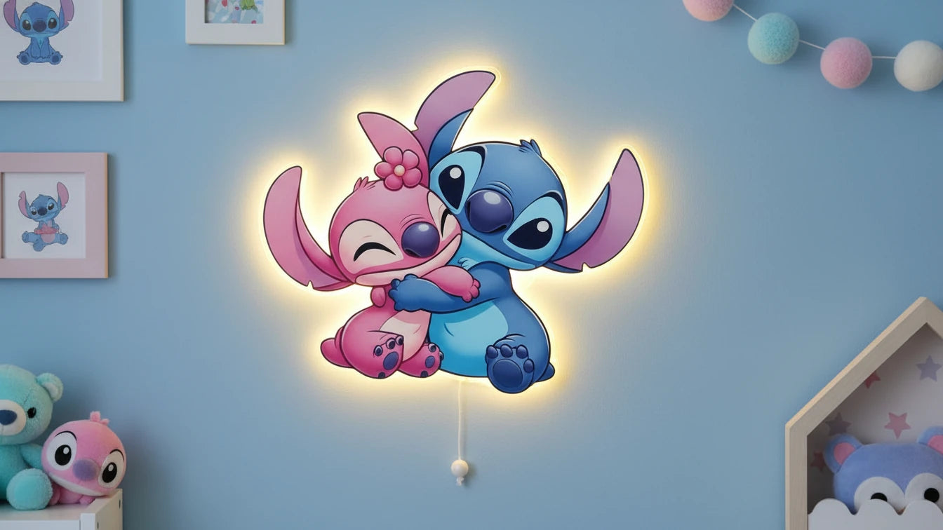 Lilo ve Stitch Pilli Led Işıklı Bebek Odası Ahşap Duvar Dekoru - Gece Lambası – kız çocuk elbisesi