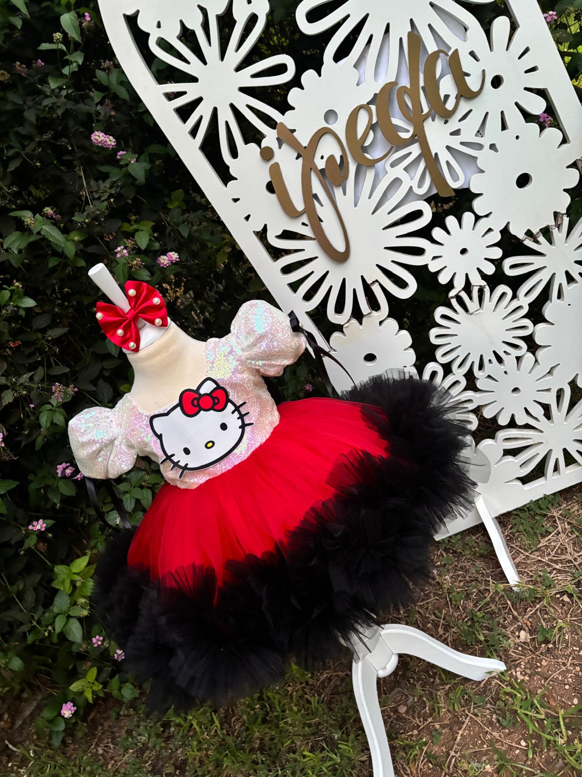 Kırmızı Hello Kitty Kız Çocuk Abiye - Bebek Doğum Günü Elbisesi - ipeqakids – kız çocuk elbisesi