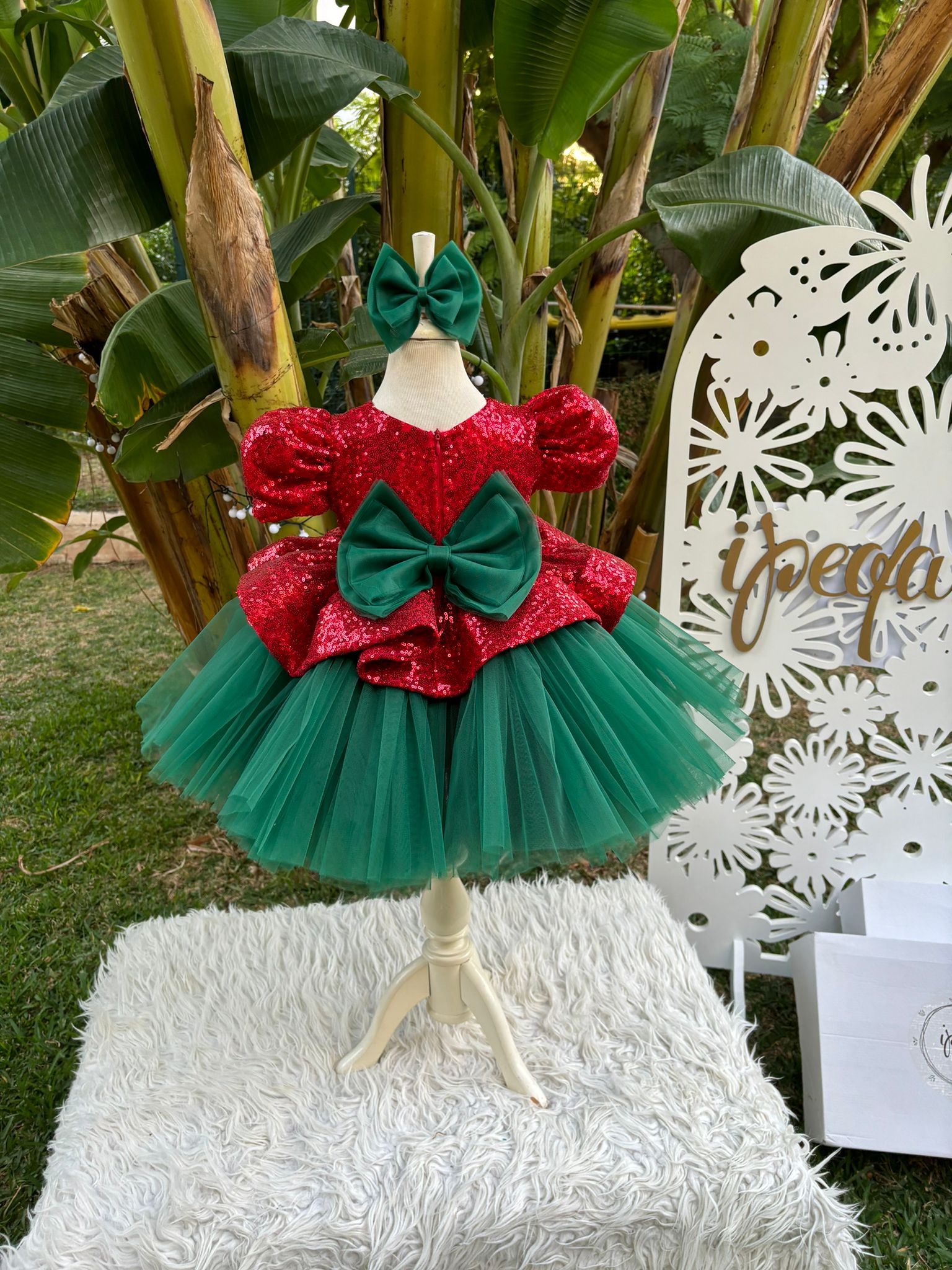 Yılbaşı Noel Kırmızı Yeşil Kız Çocuk Abiye - Bebek Doğum Günü Elbisesi - ipeqakids – kız çocuk elbisesi