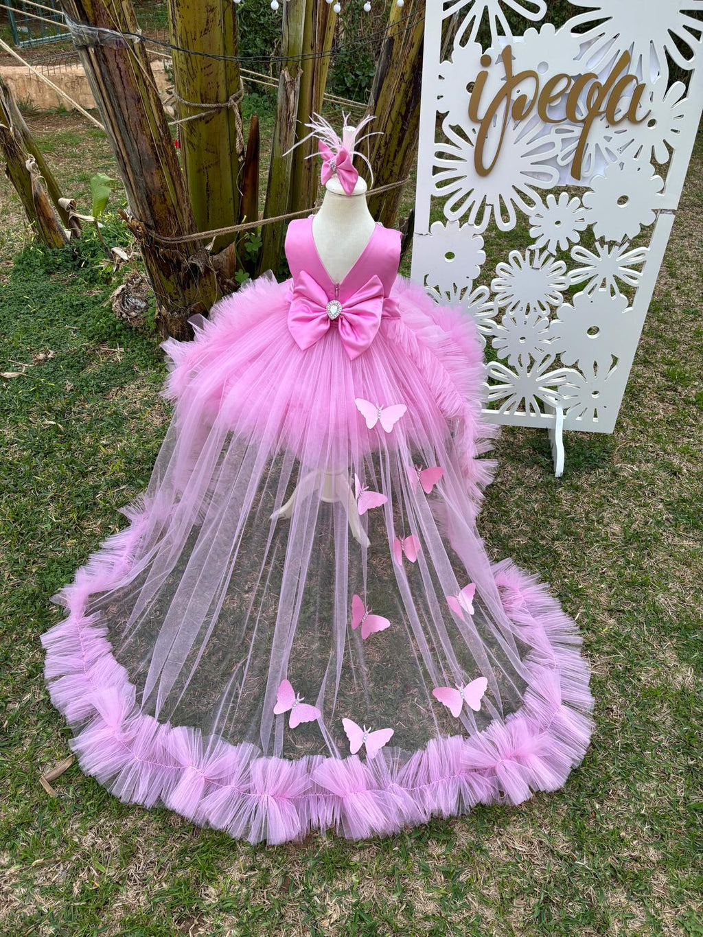 Pembe Kelebekli Taşlı Kız Çocuk Abiye - Bebek Parti Kostümü - ipeqakids – kız çocuk elbisesi