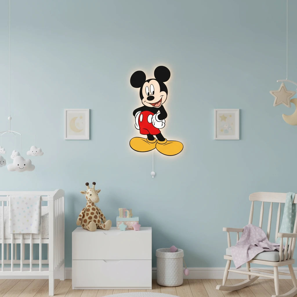 Mickey Mouse Pilli Led Işıklı Bebek Odası Ahşap Duvar Dekoru - Gece Lambası – kız çocuk elbisesi