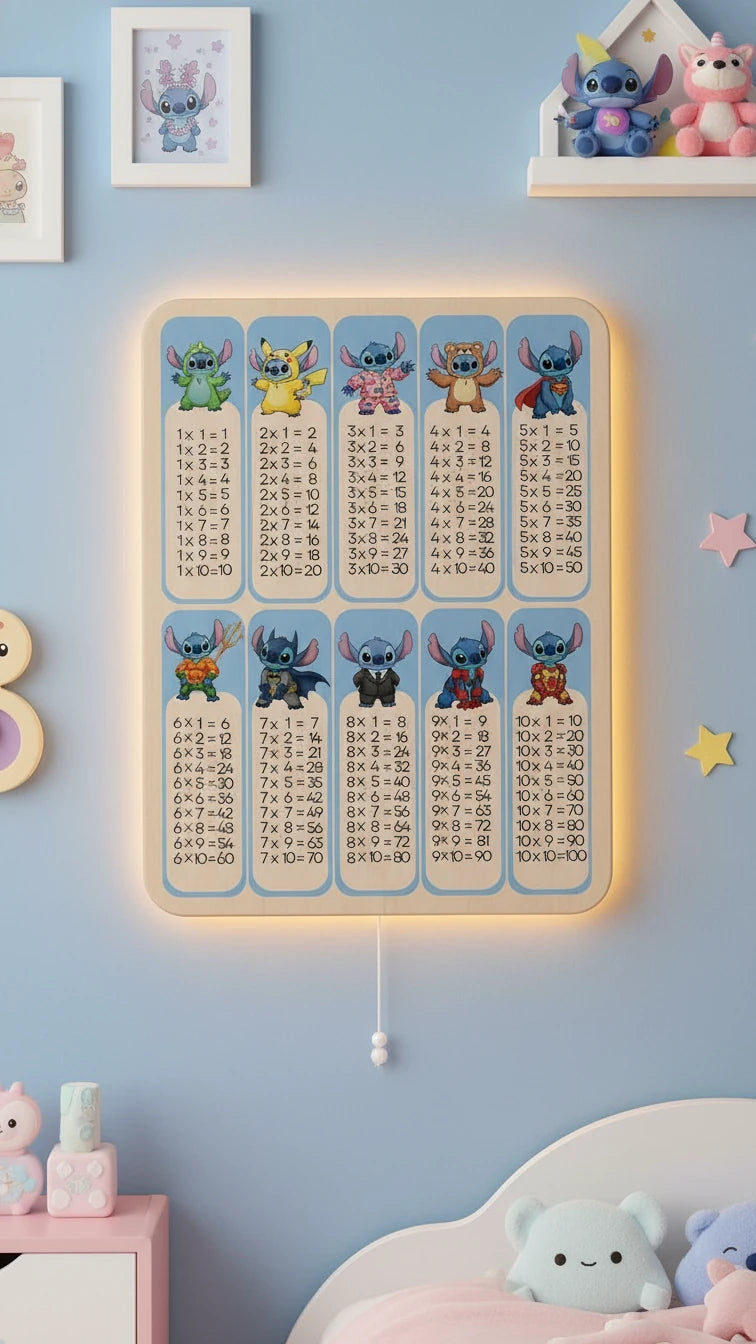 Çarpım Tablosu Pilli Led Işıklı Bebek Odası Ahşap Duvar Dekoru - Gece Lambası – kız çocuk elbisesi