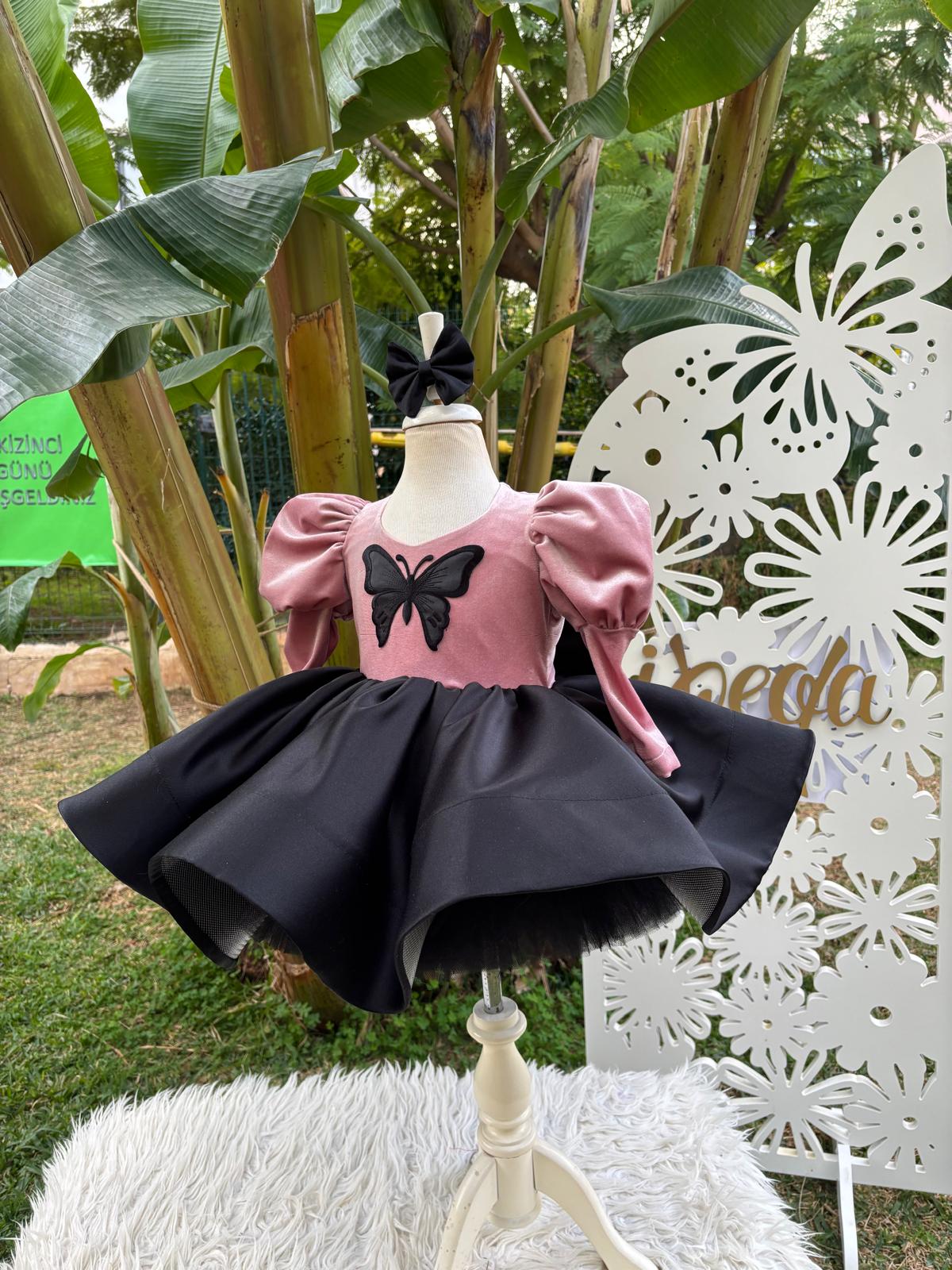 Pudra Kadife Kız Çocuk Abiye - Bebek Doğum Günü Elbisesi - ipeqakids – kız çocuk elbisesi