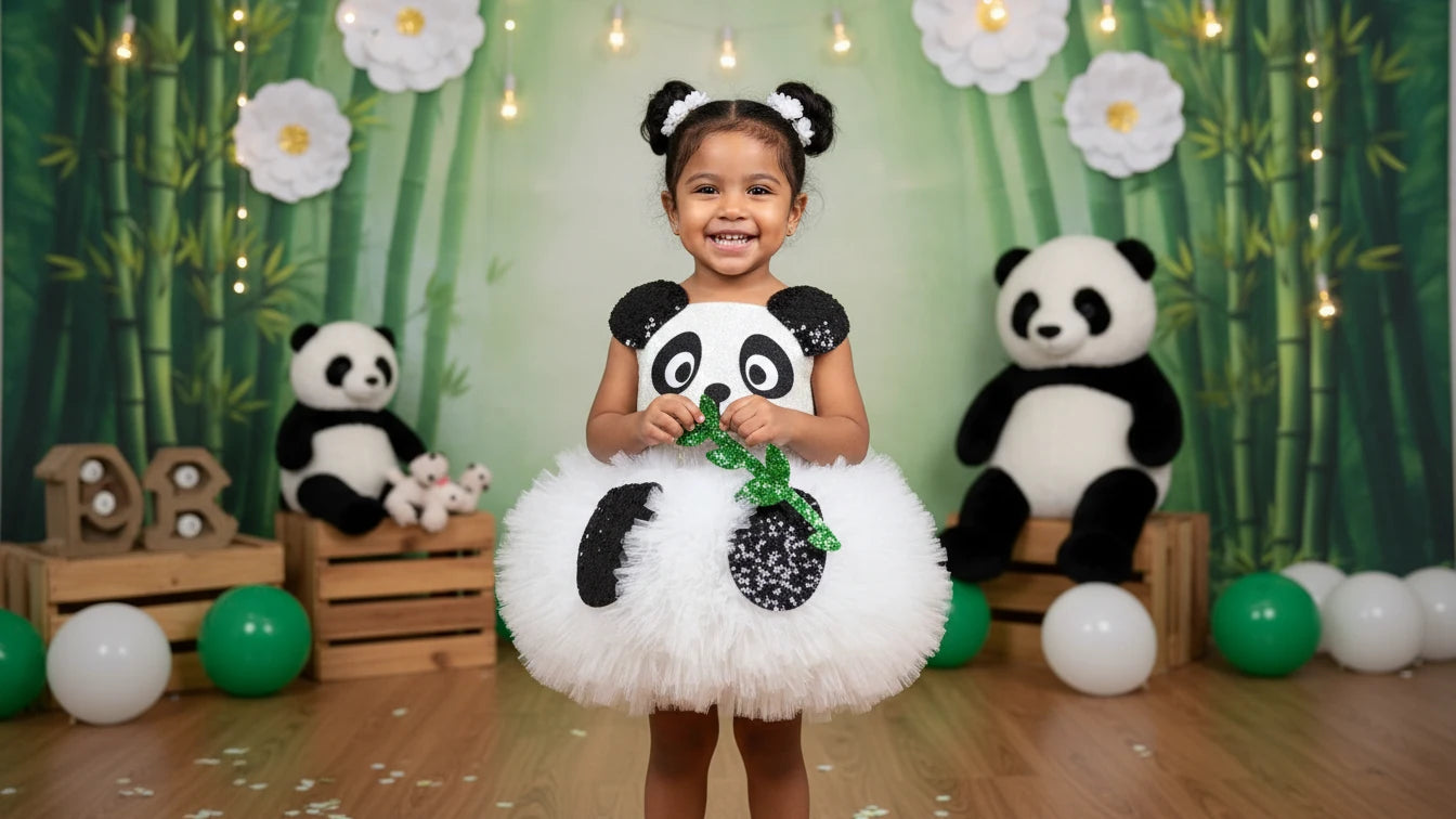 Panda Temalı Kız Çocuk Abiye - Bebek Parti Kostümü - ipeqakids – kız çocuk elbisesi