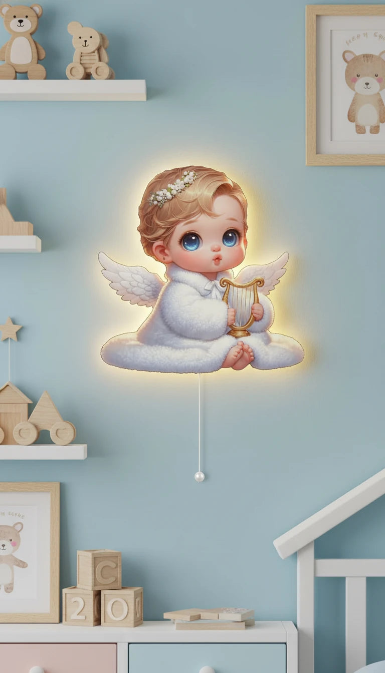 Bebek Melek Pilli Led Işıklı Bebek Odası Ahşap Duvar Dekoru - Gece Lambası – kız çocuk elbisesi