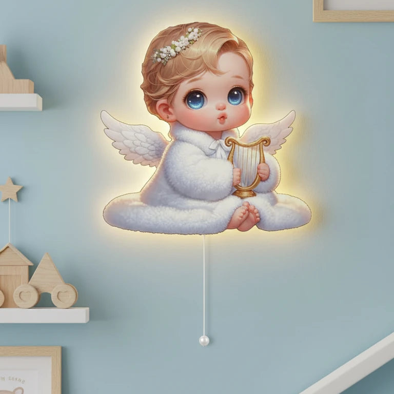 Bebek Melek Pilli Led Işıklı Bebek Odası Ahşap Duvar Dekoru - Gece Lambası – kız çocuk elbisesi