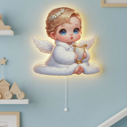 Bebek Melek Pilli Led Işıklı Bebek Odası Ahşap Duvar Dekoru - Gece Lambası – kız çocuk elbisesi