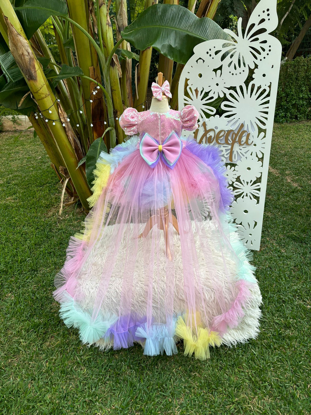 Pembe Payetli Unicorn Temalı Kız Çocuk Abiye - Bebek Doğum Günü Elbisesi - ipeqakids – kız çocuk elbisesi