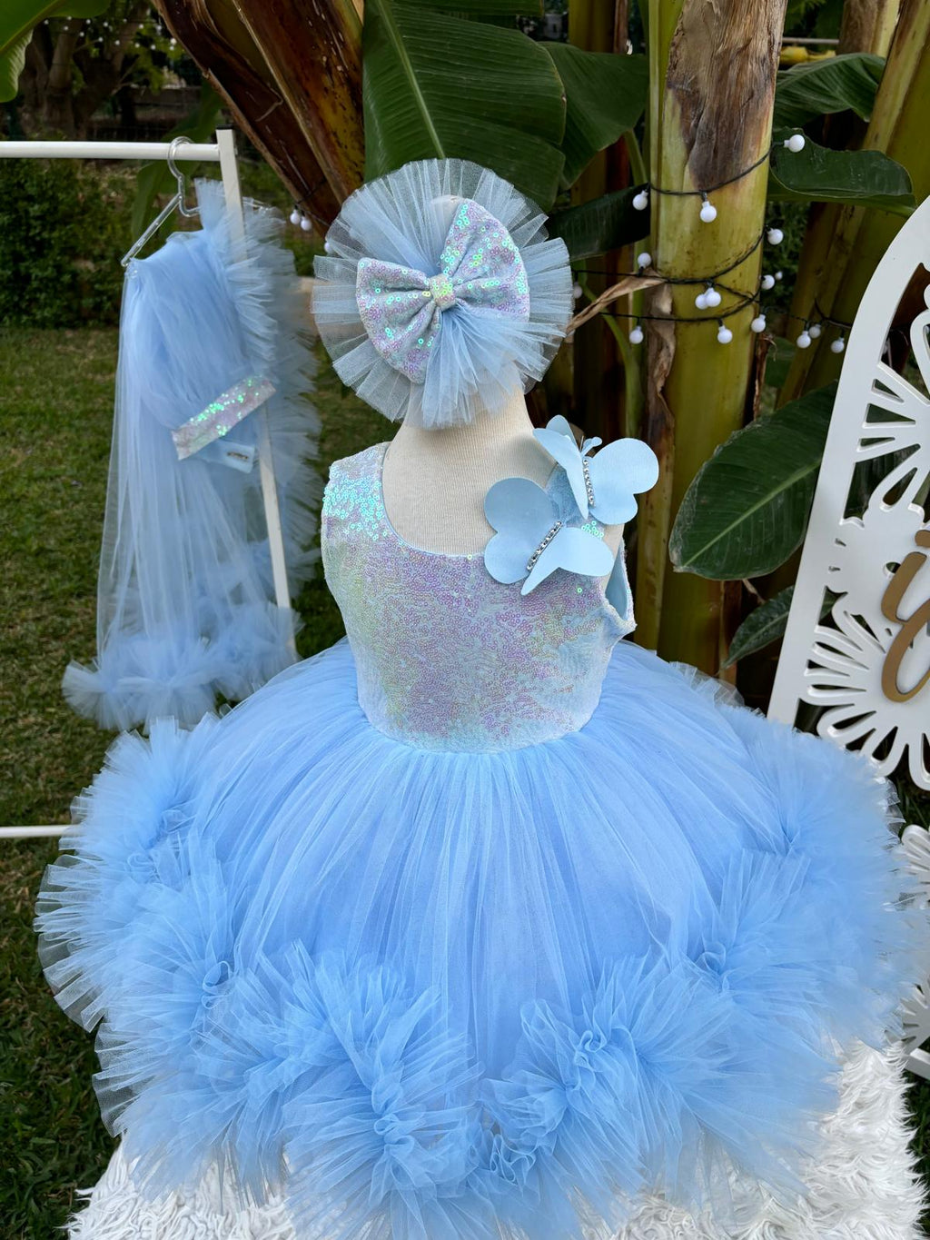 Bebe Mavi Kelebekli Kız Çocuk Abiye - Bebek Doğum Günü Elbisesi - ipeqakids – kız çocuk elbisesi