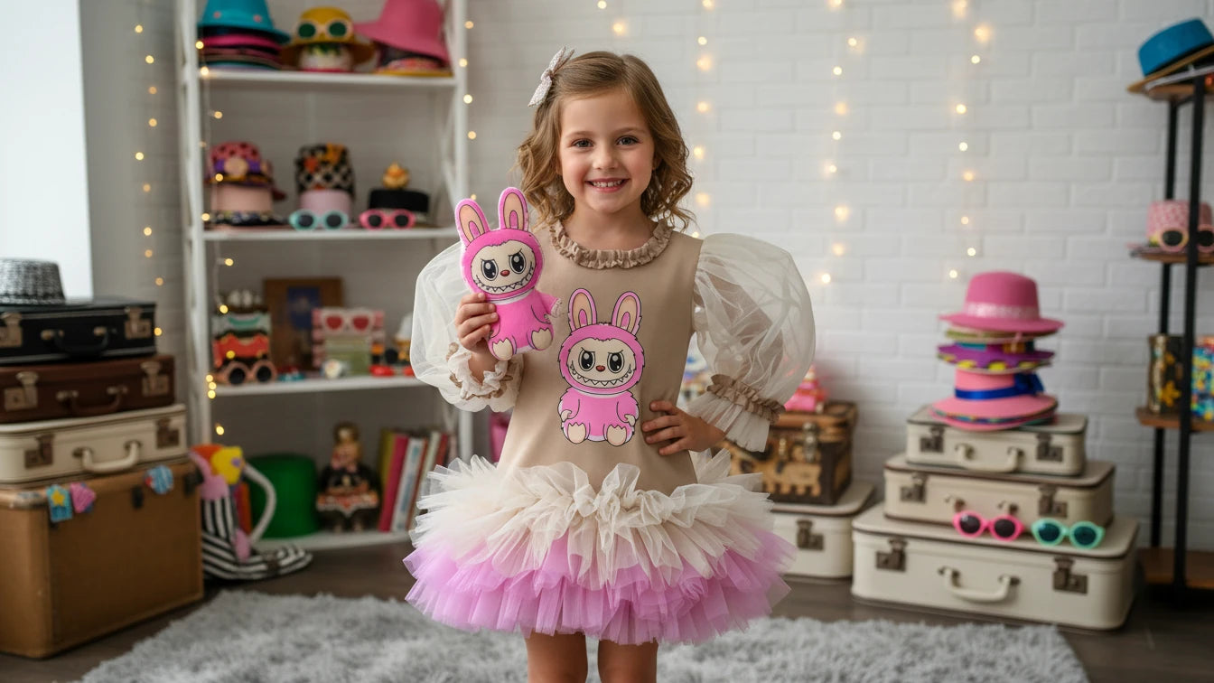 Labubu Temalı Kız Çocuk Elbisesi - ipeqakids – kız çocuk elbisesi