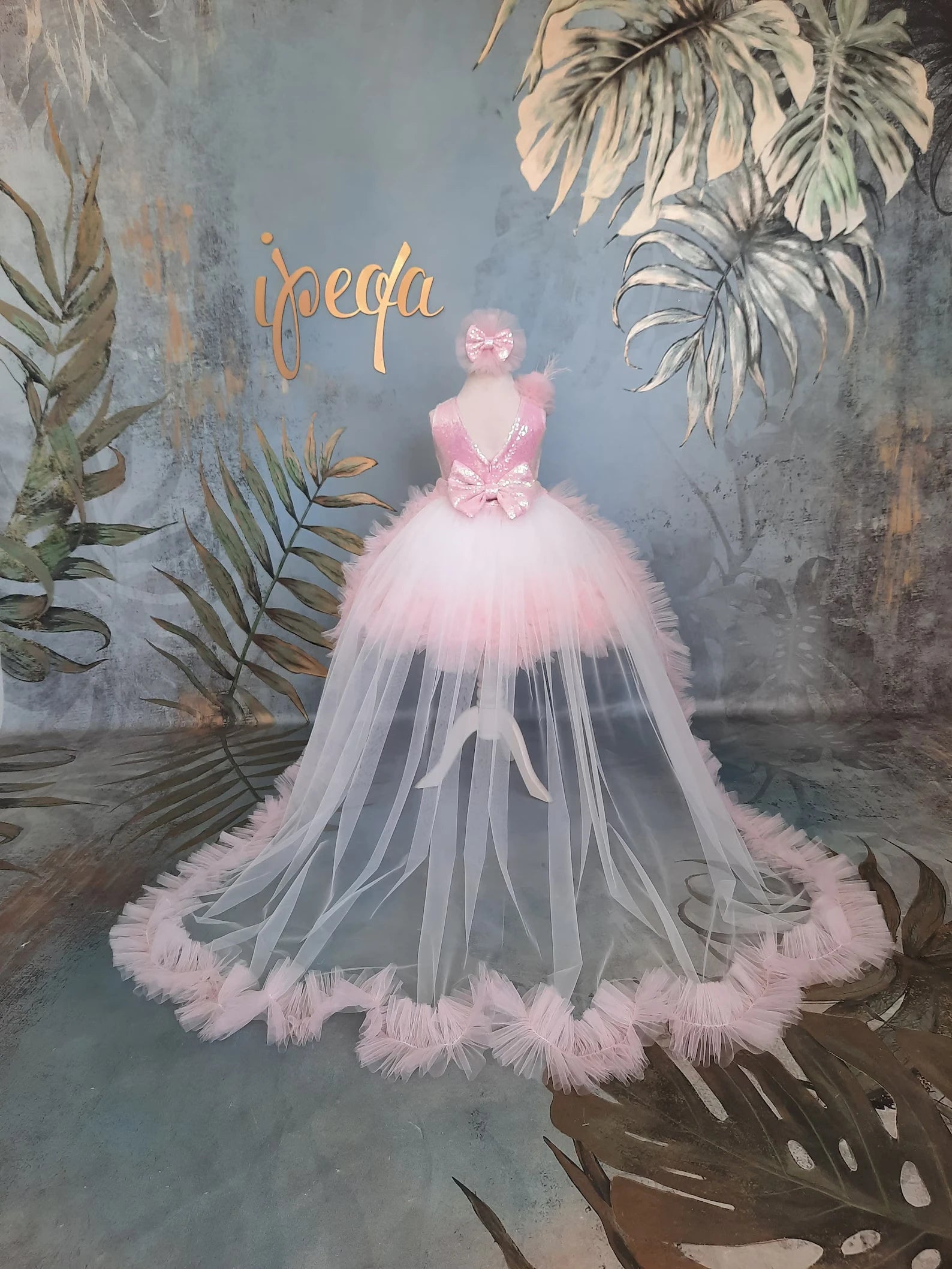 Pudra Beyaz Kız Çocuk Abiye - ipeqakids – kız çocuk elbisesi