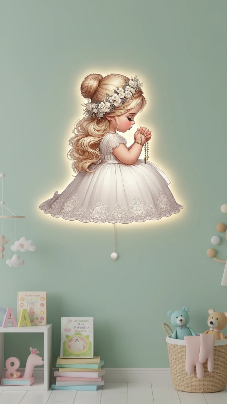 Melek Pilli Led Işıklı Ahşap Duvar Dekoru – kız çocuk elbisesi