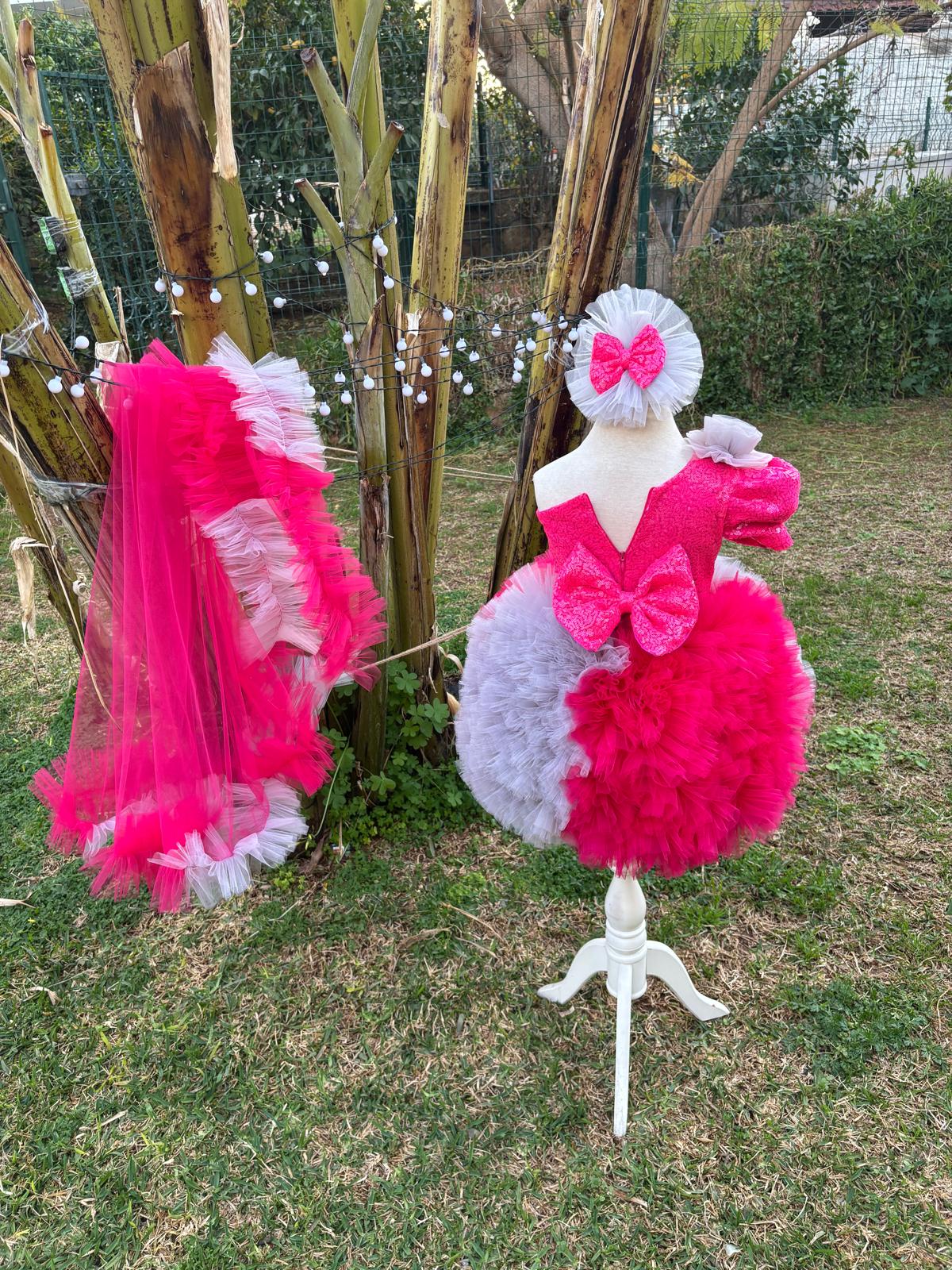 Fuşya Gri Tütülü Kız Çocuk Abiye - Bebek Parti Kostümü - ipeqakids – kız çocuk elbisesi