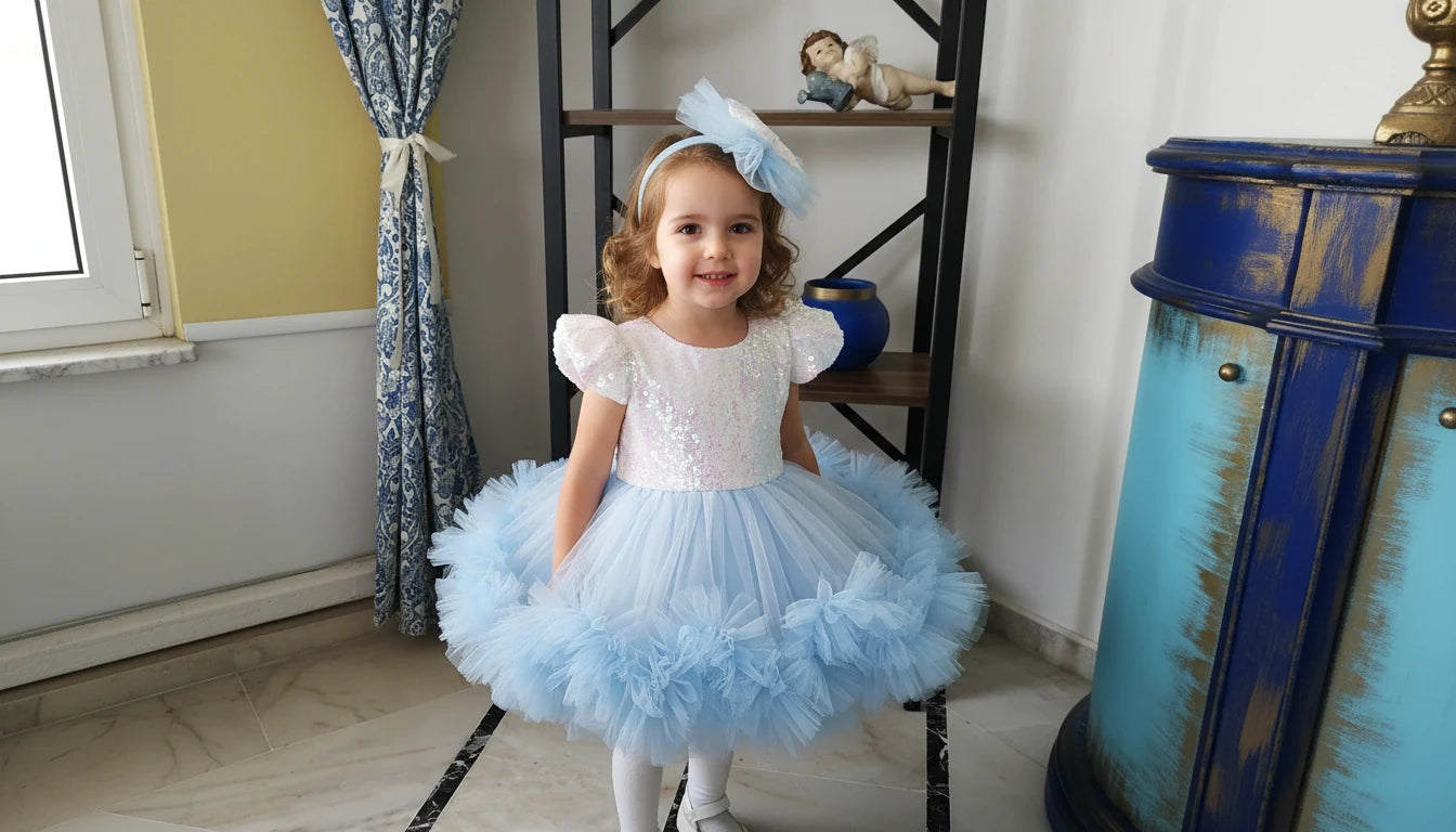 Bebe Mavisi Kız Çocuk Abiye - Bebek Doğum Günü Elbisesi - ipeqakids – kız çocuk elbisesi