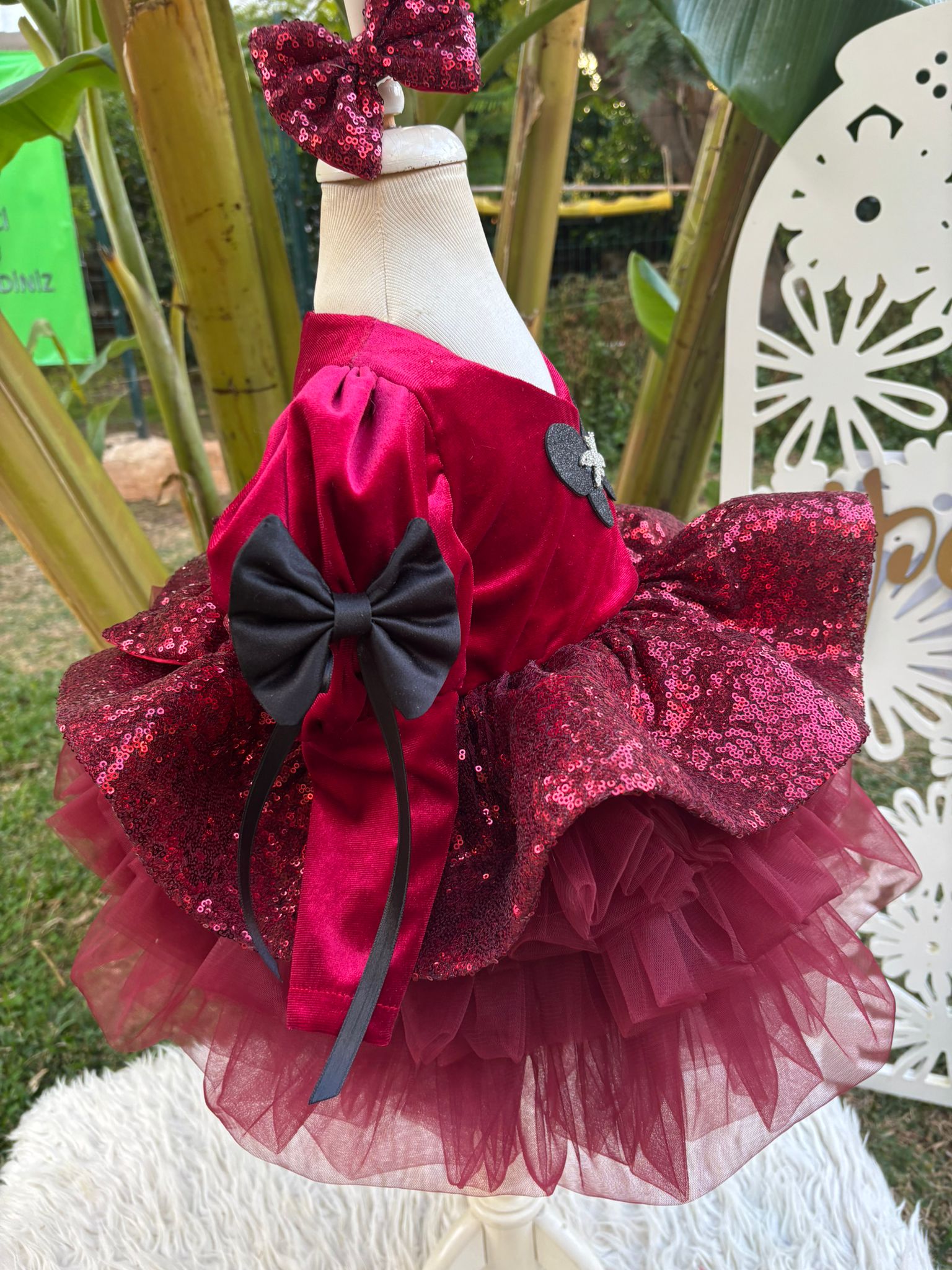 Bordo Kadife Kız Çocuk Abiye - Bebek Doğum Günü Elbisesi - ipeqakids – kız çocuk elbisesi