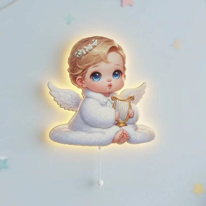 Bebek Melek Pilli LED Işıklı Bebek Odası Ahşap Duvar Dekoru - Gece Lambası - Görsel 7