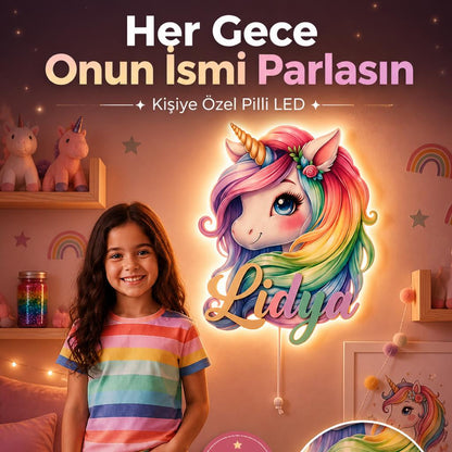 İsimli Unicorn LED Ahşap Gece Lambası Model 1