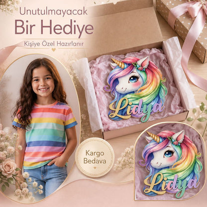 İsimli Unicorn LED Ahşap Gece Lambası Model 1