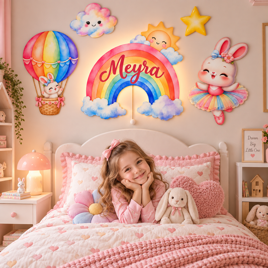 Kişiye Özel İsimli Gökkuşağı 5’li LED Ahşap Gece Lambası