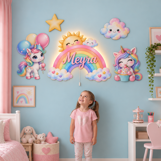 Kişiye Özel İsimli Gökkuşağı 5'li LED Ahşap Gece Lambası