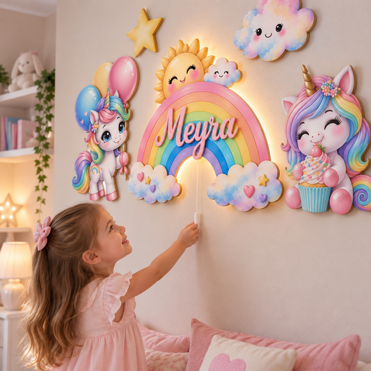 Kişiye Özel İsimli Gökkuşağı 5'li LED Ahşap Gece Lambası