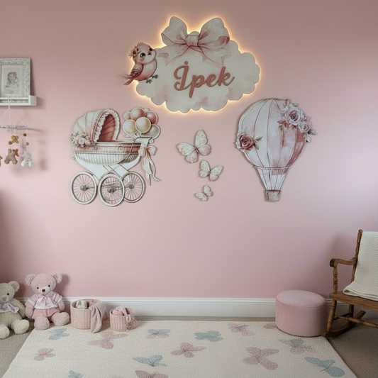 Kişiye Özel İsimli Bulut 6'lı LED Ahşap Gece Lambası