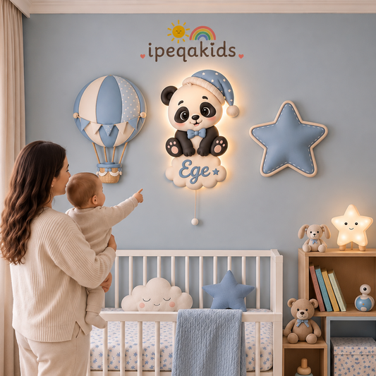 Kişiye Özel İsimli Panda 3’lü LED Ahşap Gece Lambası
