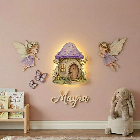 Kişiye Özel İsimli Peri 6'lı LED Ahşap Gece Lambası