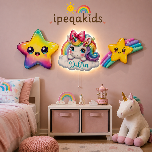 Kişiye Özel İsimli Unicorn 3’lü LED Ahşap Gece Lambası