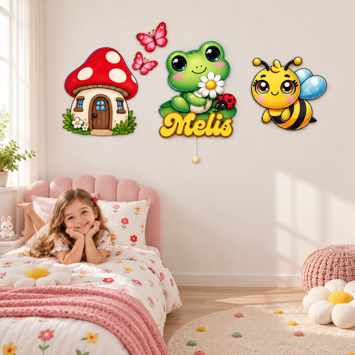 İsimli Kurbağa 5 Parça LED Ahşap Dekor Seti