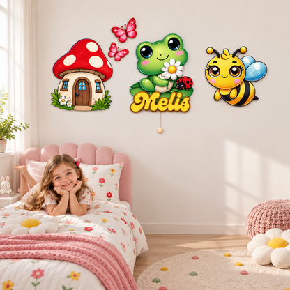 İsimli Kurbağa 5 Parça LED Ahşap Dekor Seti