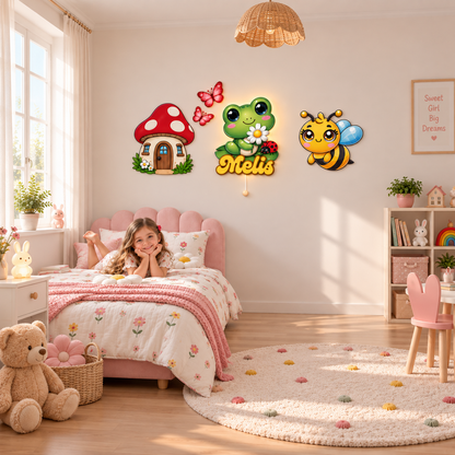 İsimli Kurbağa 5 Parça LED Ahşap Dekor Seti