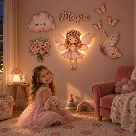 Kişiye Özel İsimli Peri 8’li LED Ahşap Gece Lambası